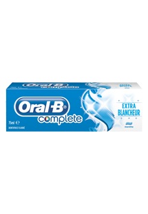Dentifrice Oral-B Complete Extra Blancheur pour un sourire éclatant.